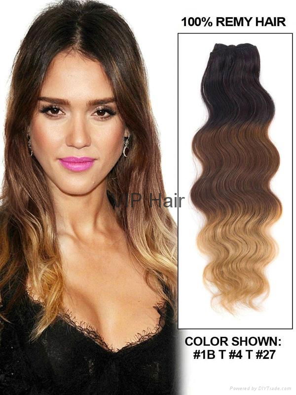 High Grade Human Virgin Remy  Ombre  Body Wave Clip in  Hair Extensions 4