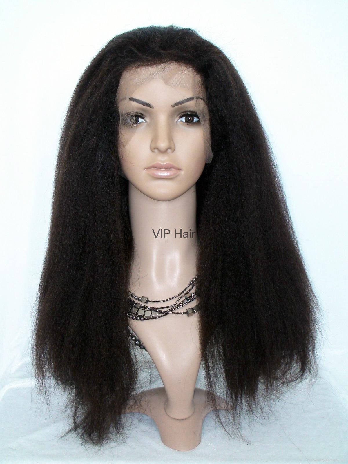 Popularity 100% Indian Vigin Hair Black Kinky Curly Afro Woman Full Lace Wig 3