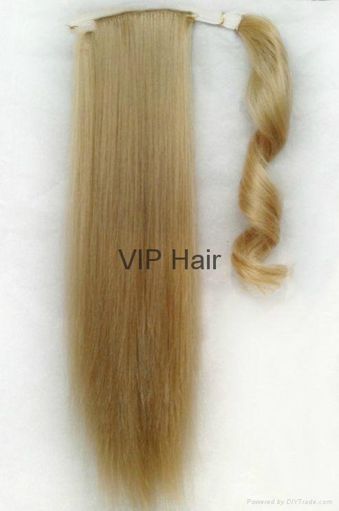 Hot Sale  Heat-Resistance Fiber Synthetic Silky Straight Pony Tail Hair Pieces