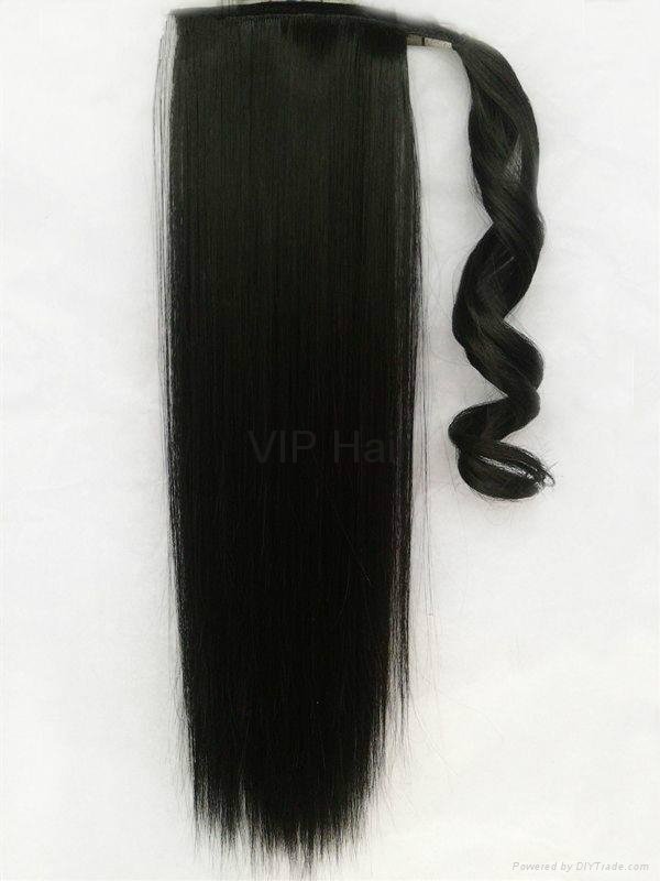 Hot Sale  Heat-Resistance Fiber Synthetic Silky Straight Pony Tail Hair Pieces 2