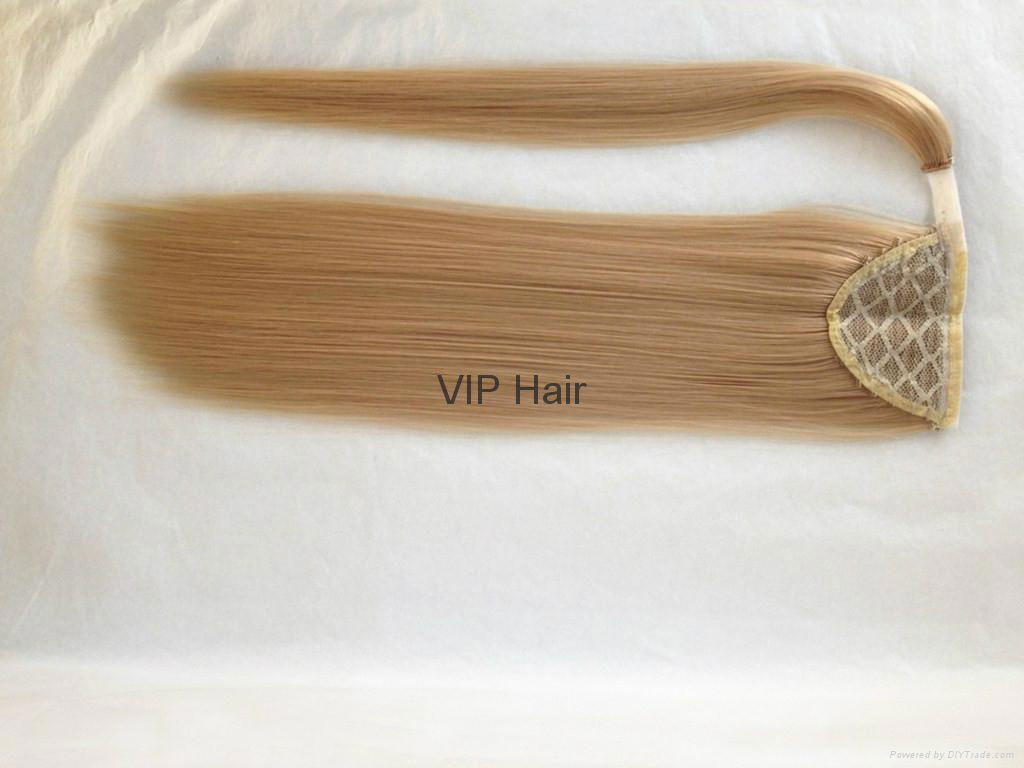 Hot Sale  Heat-Resistance Fiber Synthetic Silky Straight Pony Tail Hair Pieces 5