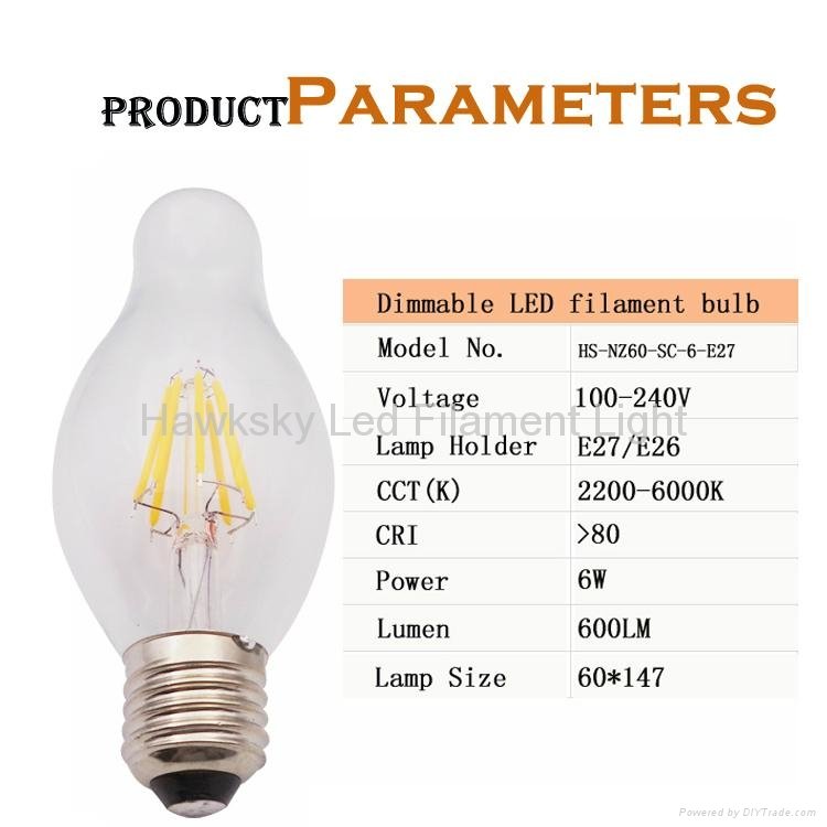 Classical Style High Lumens Dimmable Ceramics E27 4W Filament Lamps 5