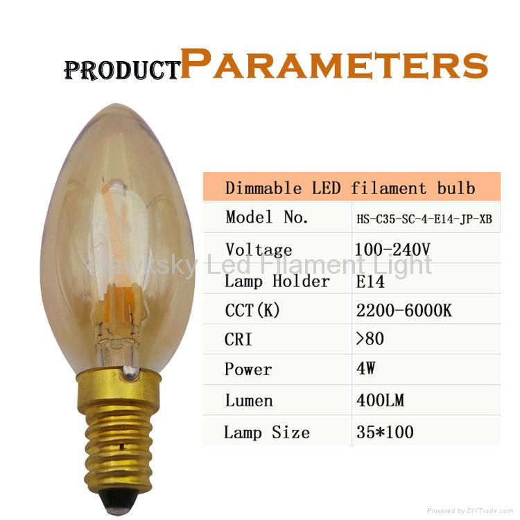 energy saving lamp wholesale shenzhen dimmable 4w e14 filament bulb
