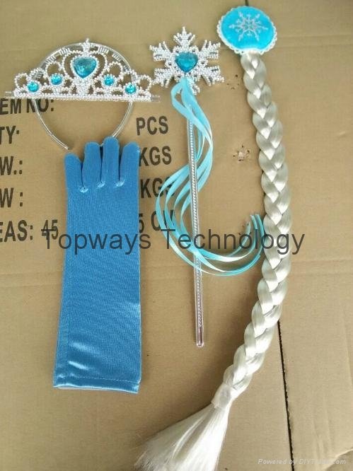 4Pcs/Pack Frozen Elsa and Anna Cosplay Tiara Crown+Wig+Magic Wand+Glove Kits 2