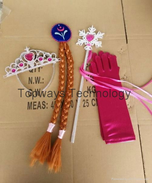 4Pcs/Pack Frozen Elsa and Anna Cosplay Tiara Crown+Wig+Magic Wand+Glove Kits 3