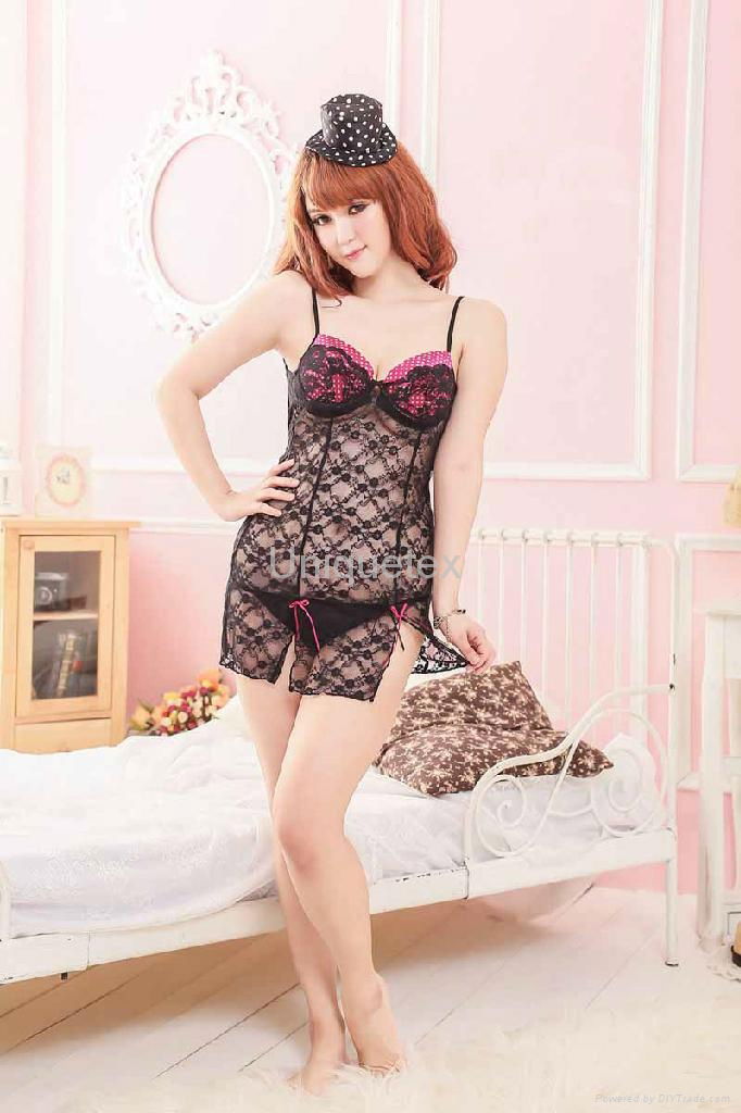 Hot sale sexy babydolls transparent lace underwear nightwear