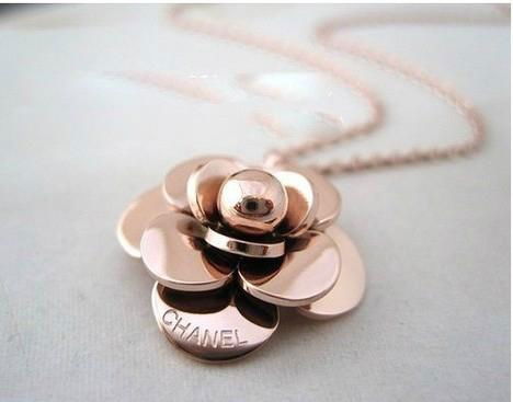 Fashion steel jewelry -Channel rose golden flower pendant necklace