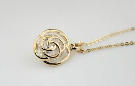 Fashion steel jewelry -Channel rose golden flower pendant necklace 5