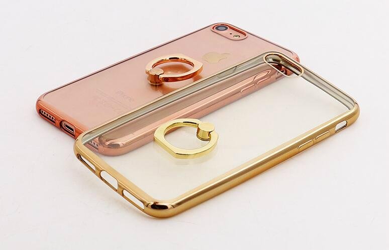 Iphone 6S 7 Plus Clear Plating Soft TPU Case With Built-in Ring Grip Holder  