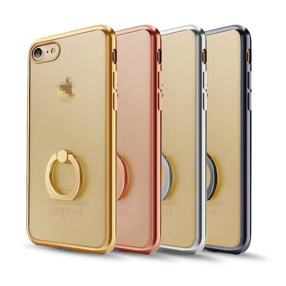 Iphone 6S 7 Plus Clear Plating Soft TPU Case With Built-in Ring Grip Holder   5