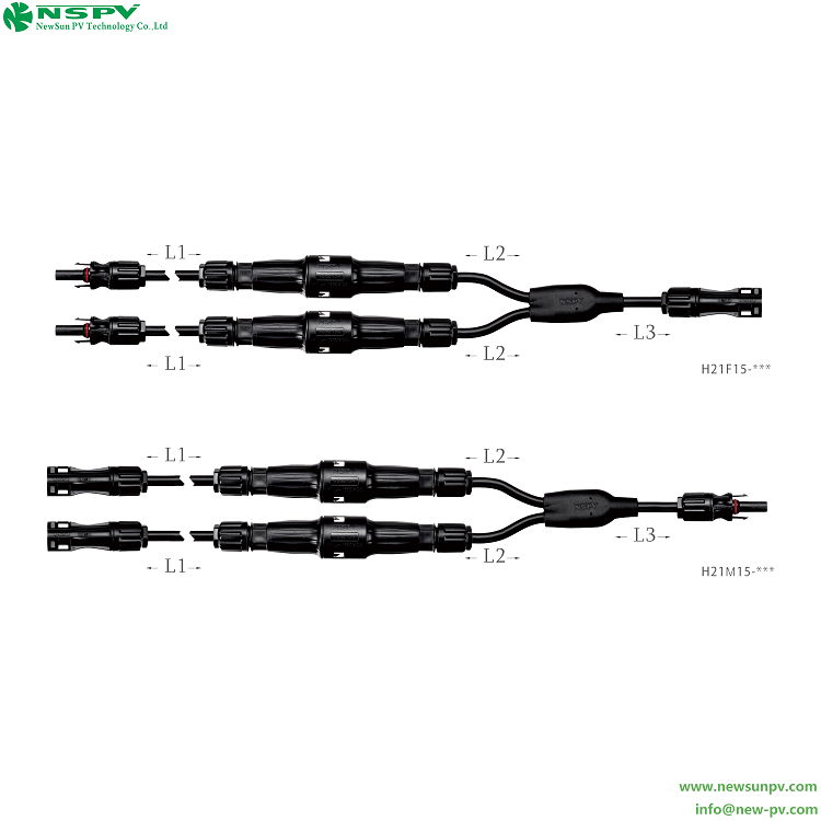 NSPV IP68 solar Y harness 2to1 branch connector with inline fuse