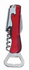 Multi-functional folding waiter's corkscrew, bottle opener