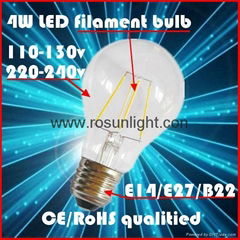 25000HRs lifetime 3 years waranty 4 watt LED filament light bulb