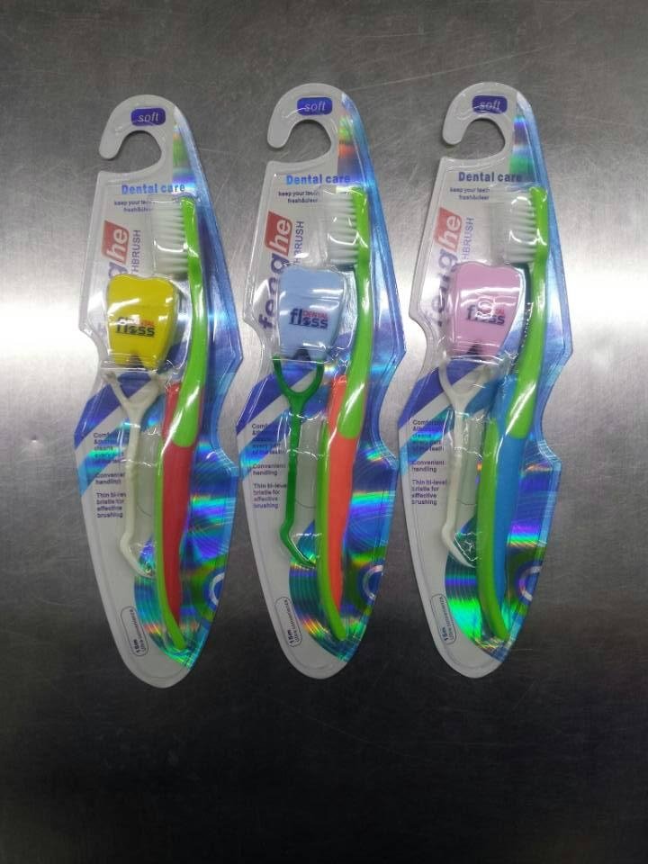Tooth brush with dental floss, dental floss pick set 3