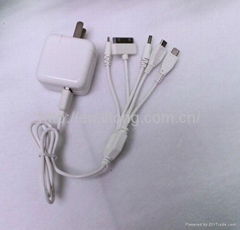 mobile phone charger  with 1-in-5 charger cable