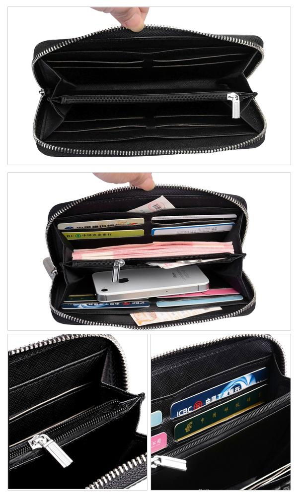 100%genuine leather hasp %zipper long men’s wallet casual checkbook holder  4