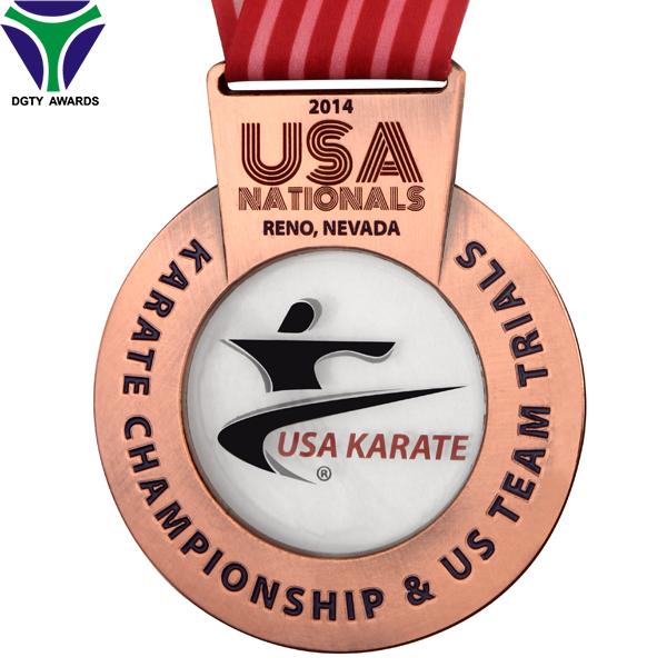 USA regional feature karate sports awards metal jiu-jitsu medals with acrylic 3