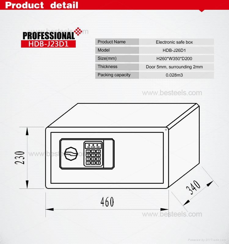 Small size code lock hotel key safe, hotel safe HDB-J26D1 2