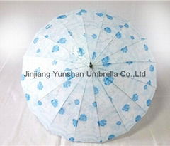 YS-1041Wood Handle Printed Polyester Parasols Straight Umbrella