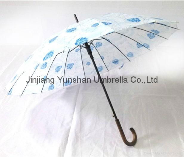 YS-1041Wood Handle Printed Polyester Parasols Straight Umbrella 2