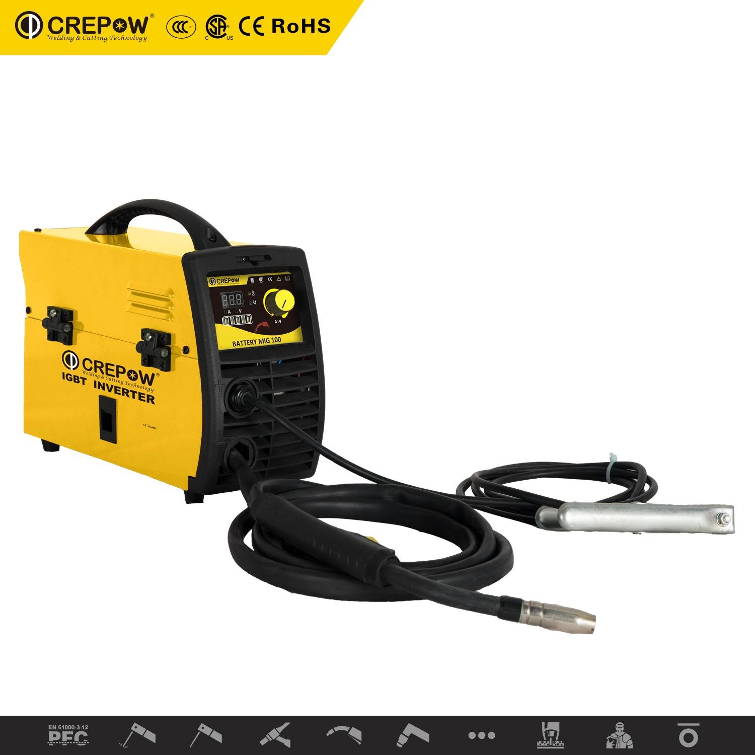 Crepow Battery Welder MIG100 gasless with D100 wire spool size