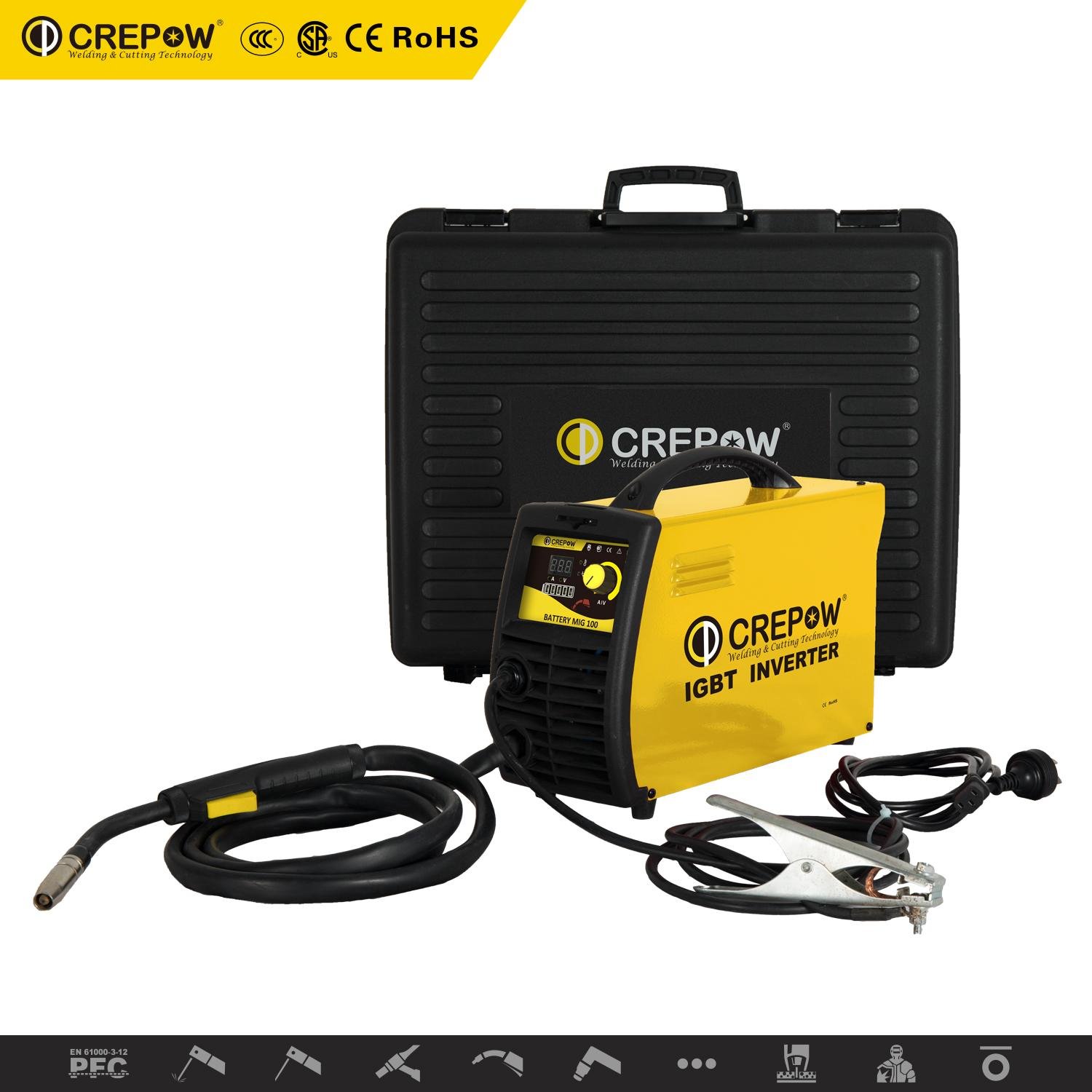 Crepow Battery Welder MIG100 gasless with D100 wire spool size 2
