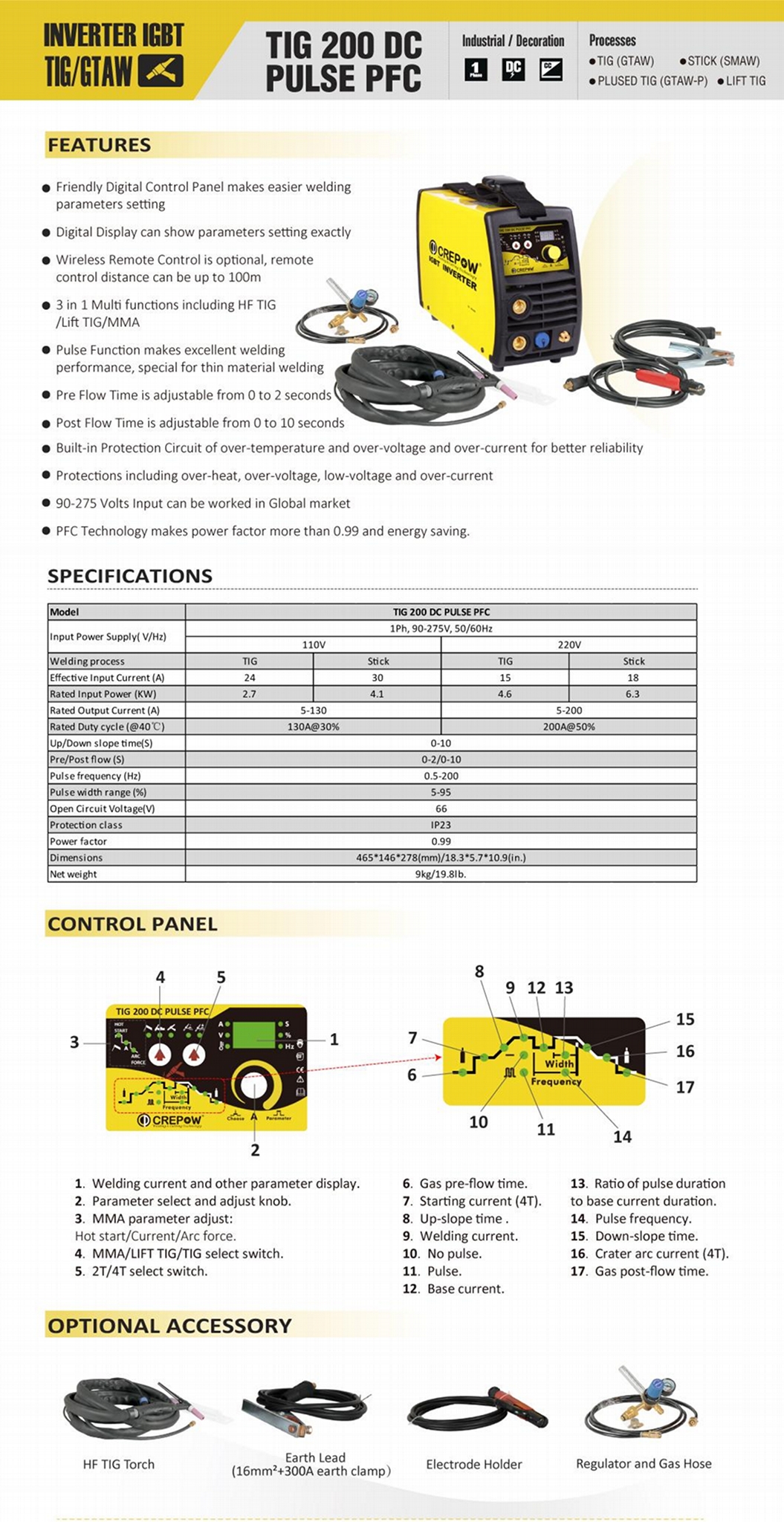  Crepow Inverter TIG200 DC PULSED PFC with DC TIG & MMA 5