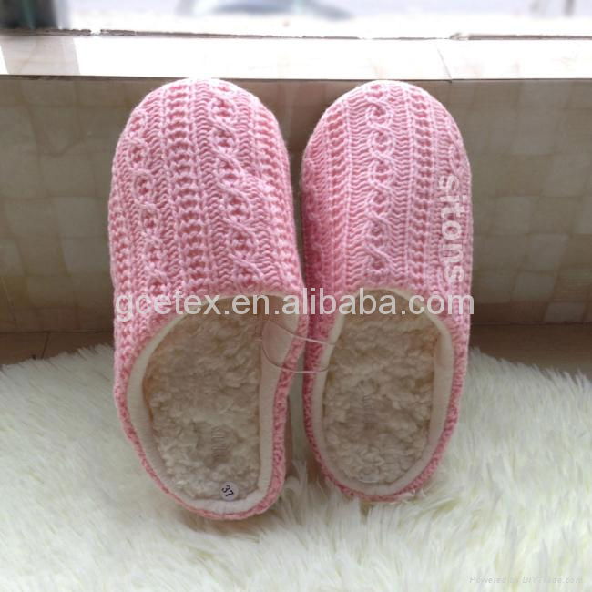 GCE080 Knitted with faux fur ladies flat slipper 2