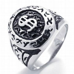 316 Stainless Steel Ring, Dollar Sign Stainless Steel Ring