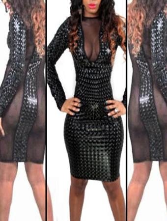 Black Unique Design Long Sleeves Bandage Bodycon Dress