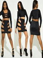 Black Hollow Out Long Sleeves Celebrity Wholesale Bodycon Dress  1