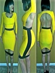 2014 New Arrival Sexy Yellow Hollow Out Bodycon Maxi Dress 