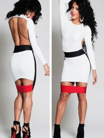 White Hollow Out Backless Long Sleeves Wholesale Bandage Bodycon Midi Dress