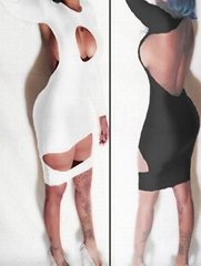 Black And White Hollow Out And Backless Bandage Bodycon Dress 