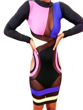 Mix Colors Long Sleeves Bandage Adult Bodycon Dress