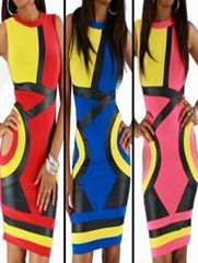 Pink,Blue And Red Hollow Out Sleeveless Bandage Bodycon Dress 