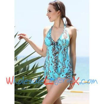Wholesale Girls' Blue 2 PCs Floral Pattern Halter Top & Bottom Bikini TAK503