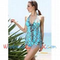 Wholesale Girls' Blue 2 PCs Floral Pattern Halter Top & Bottom Bikini TAK503 1