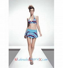 Wholesale New 2 PCs Blue Stripe Push Up Halter Top Bottom&Skirt Bikinis SWS515