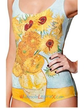 Wholesale Hot Girl's Padded One Piece Yellow Sunflower Patterned Swimsuit OPM538 4