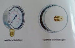 Stainless steel liquid filled or fillable pressure gauge