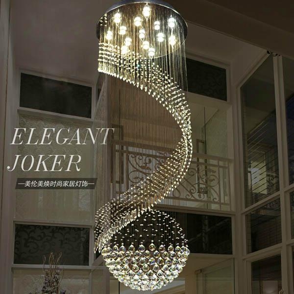 Modern Lustre Large Decorative Fashion and Large Long Crystal Stair LED Pendant 