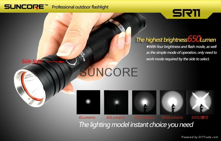 SUNCORE SR11 Cree XM-L2 U2 LED flashlight 650lumen  4