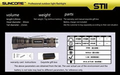 SUNCORE ST11 LED flashlight 280 lumen 18650 battery 