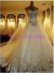 2014 New Custom Made Ivory White Lace Beading Diamond Wedding Dress 