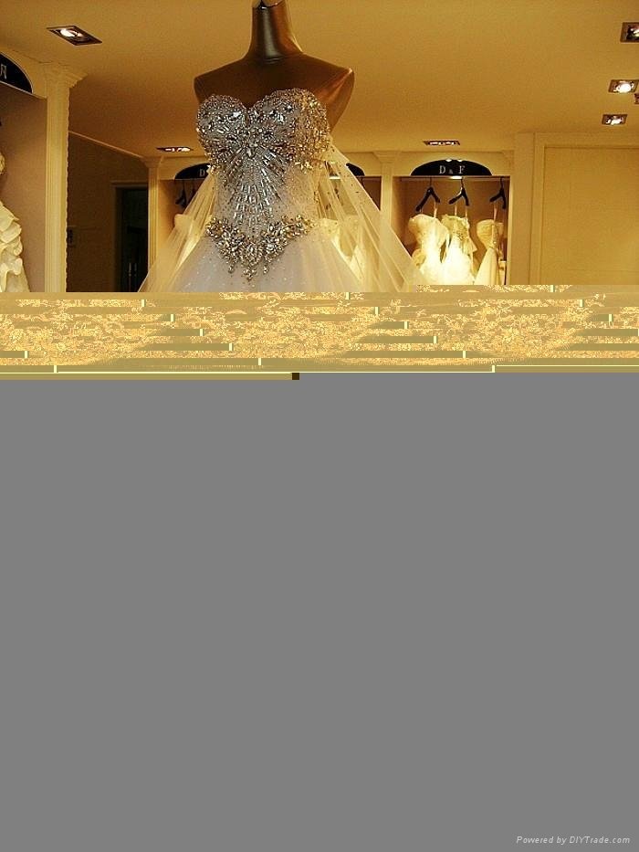 2014 New Custom Made Ivory White Lace Beading Diamond Wedding Dress  2