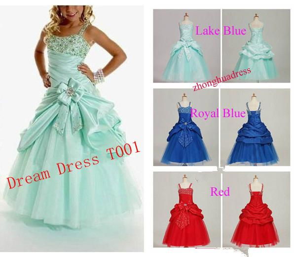 2014 New Stock Lake Blue Royal BlueRed Flower Girl Dresses 