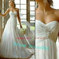 2014 Hot New Stock US Size 2~20 White Chiffon  Applique Beading Wedding Dresses 