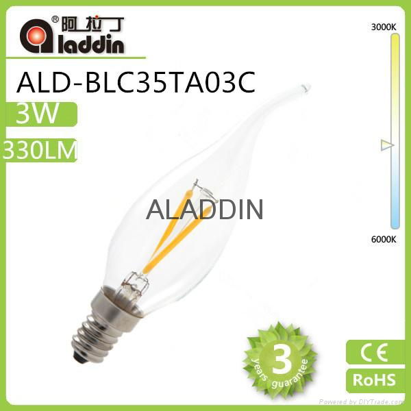 led filament candle bulb with tail in RC driver 3.6w 220lm