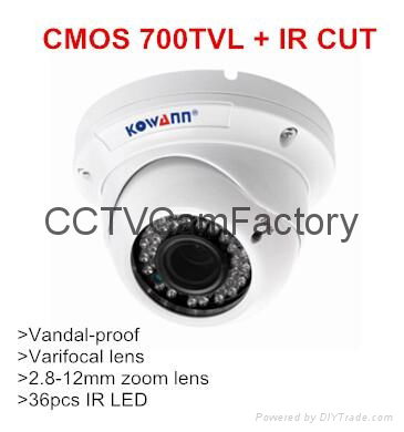 vandal proof 1/4 Color CMOS 700TVL CCTV Camera with IR CUT white color Dome var